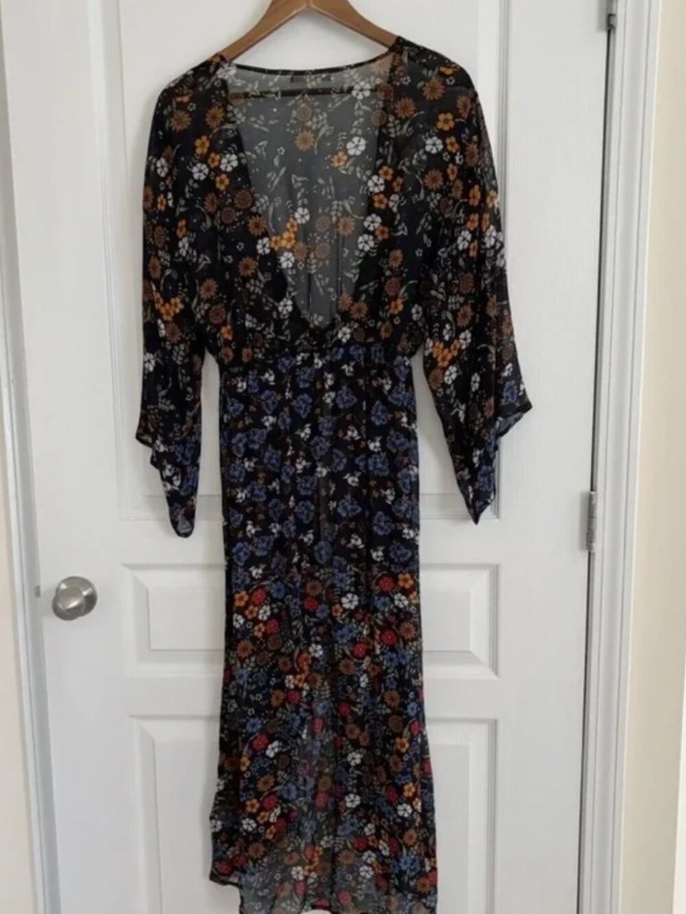 Anthropologie ~ Floreat ~ Navy / Orange ~ Floral Kimono ~ One Size L / XL ~ VGUC